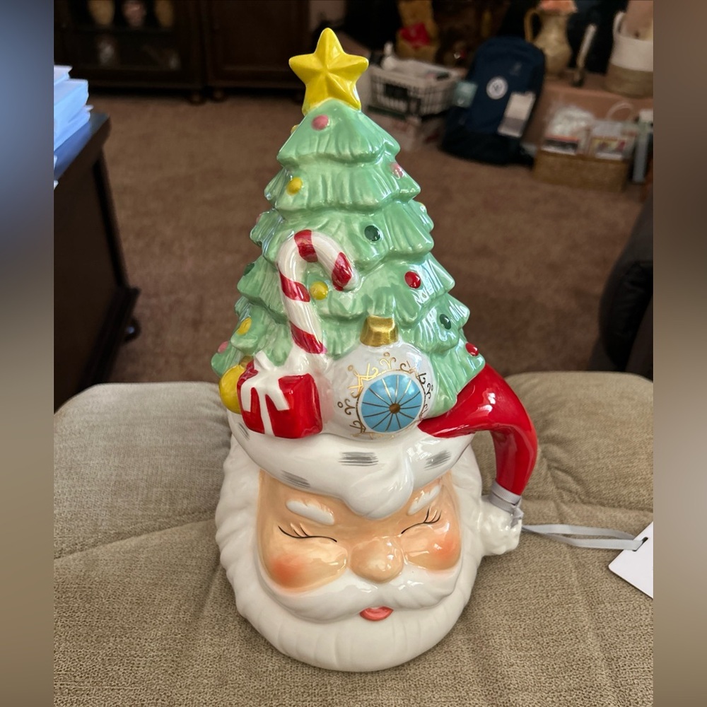 Hallmark Santa Claus Cookie Jar With Christmas Tree Topper Lid Adorable retro